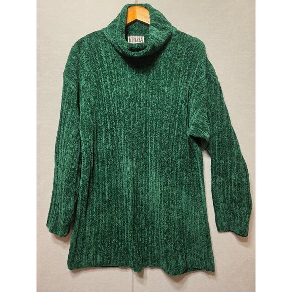 Vintage Forenza Green Chenille Turtleneck Sweater Women’s Med Ribbed Cozy 90s - Picture 1 of 7